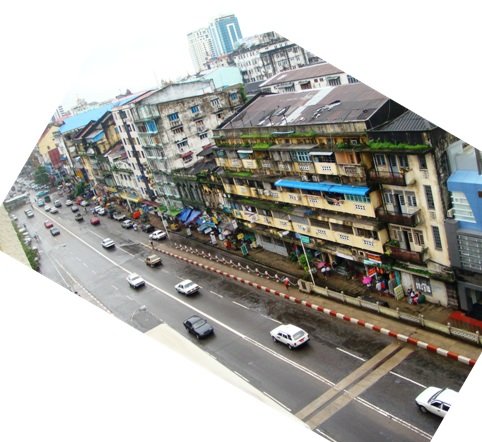 Downtown in ramshackle yet charming Yangon