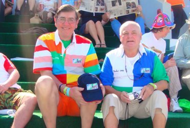 Colourful shirts brighten up a couple of curmodgeonly chauvinists at the RWC7s 2009 in Dubai